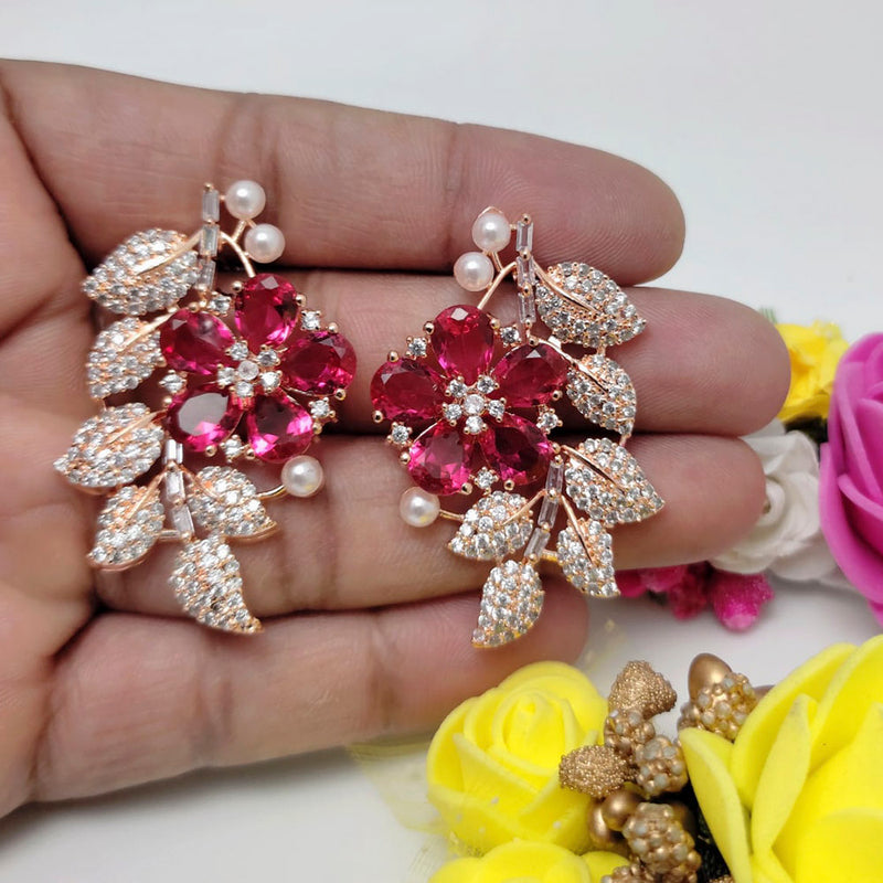 Gold Finished Hot Pink Champagne Stone Stud Earrings | Punjabi Traditi –  Punjabi Traditional Jewellery